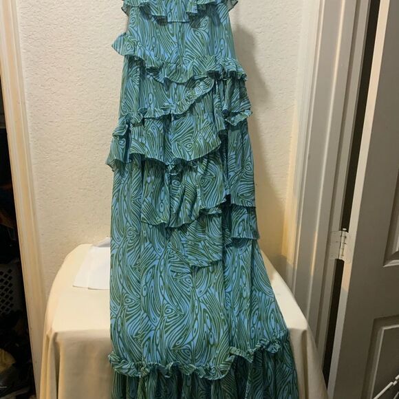 Cinq à Sept Rayner Dress Ruffle Blue Printed Halter Midi Cocktail Party Size - Picture 5 of 8